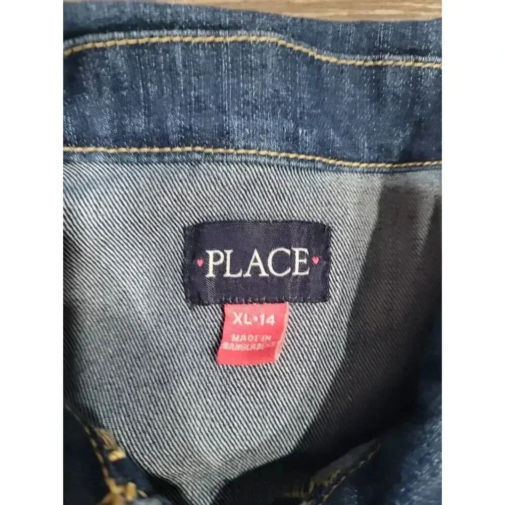 Children's Place Denim Jacket Girls Size XL with painted‎ pray for the wicked #r